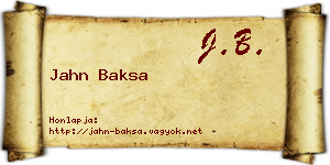 Jahn Baksa névjegykártya